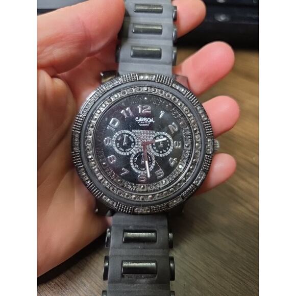 Carbon Elements Quartz Watch Chronograph New Battery - Picture 1 of 16